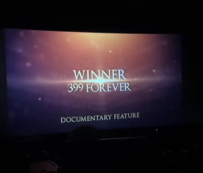 Festival screen reading Winner, 399 Forever, Documentary Feature