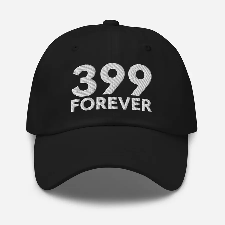 Black dad hat with 399 Forever embroidered in white