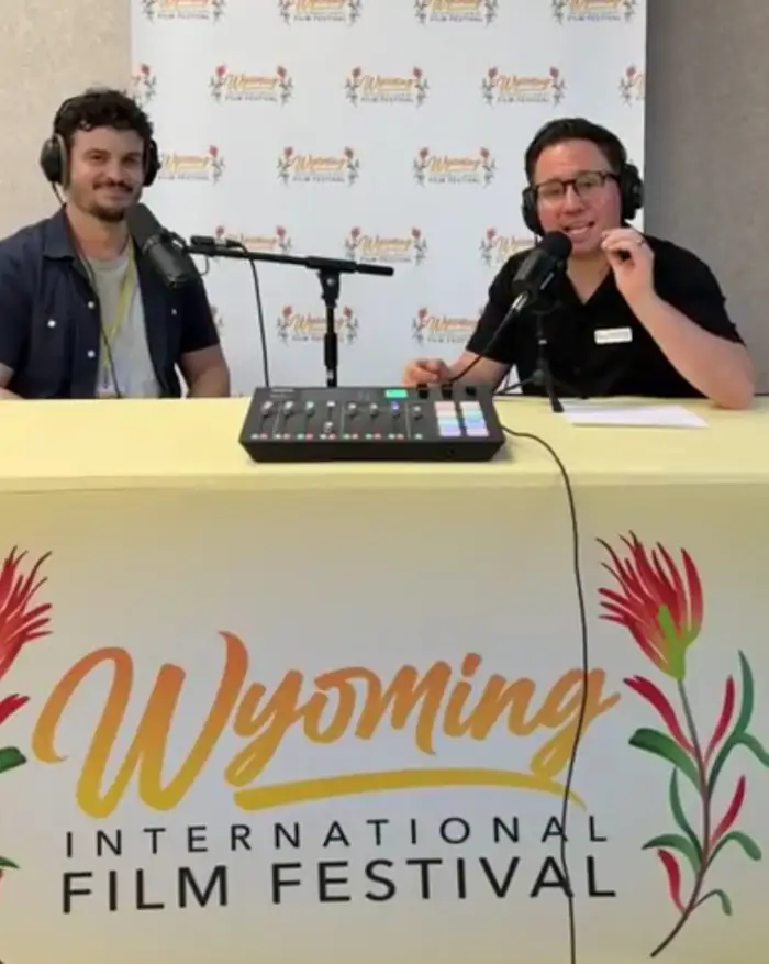 Two filmmakers on a podcast panel at the Wyoming International Film Festival